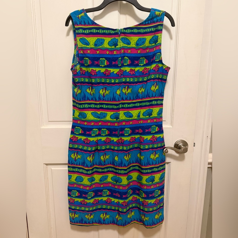 Sag Harbor Blue and Green Patterned Midi sleeveless Dress women’s 12 - Picture 2 of 5